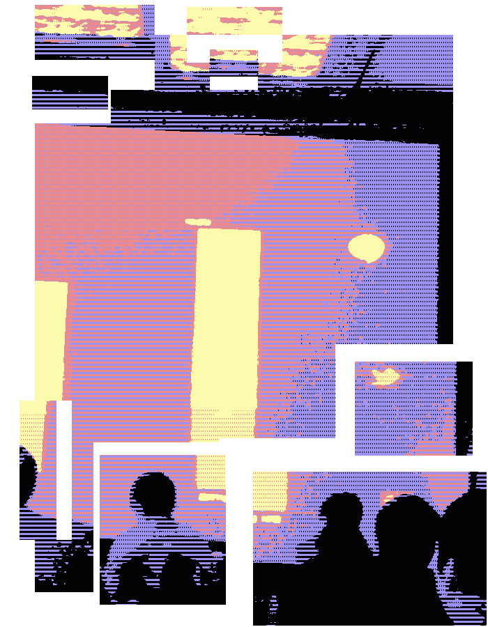 indoor presentation, colored pink and yellow